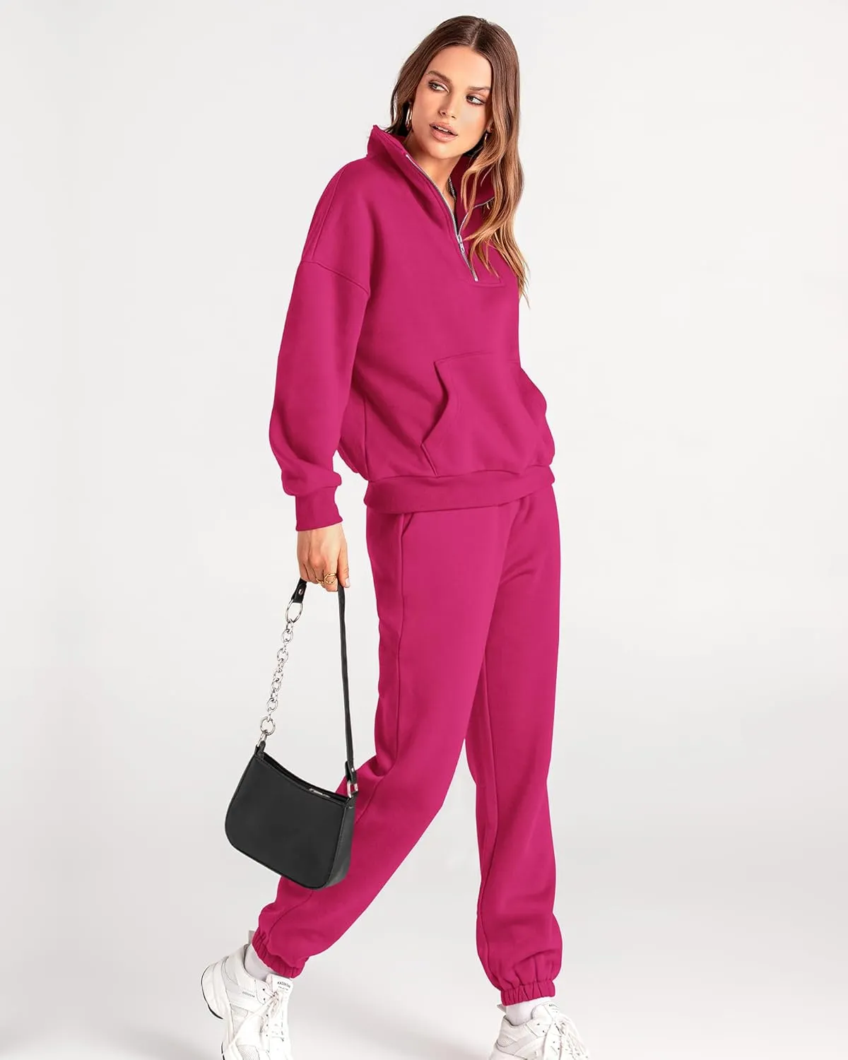 BTFBM Women 2 Piece Tracksuits Fall Winter 1/4 Zip Sweatshirt Jogger Pants Matching Lounge Sets Thick Sweatsuits Pockets