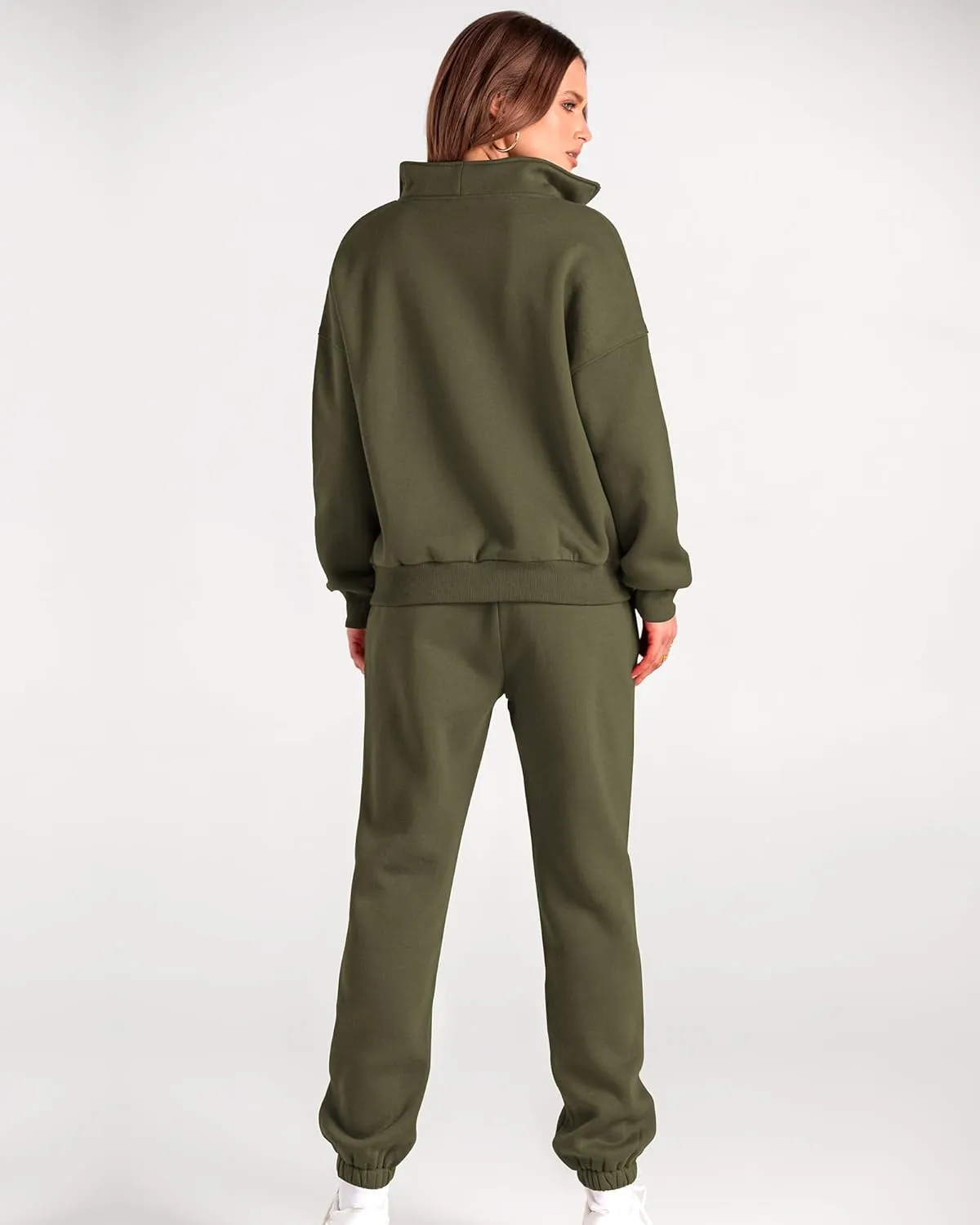 BTFBM Women 2 Piece Tracksuits Fall Winter 1/4 Zip Sweatshirt Jogger Pants Matching Lounge Sets Thick Sweatsuits Pockets