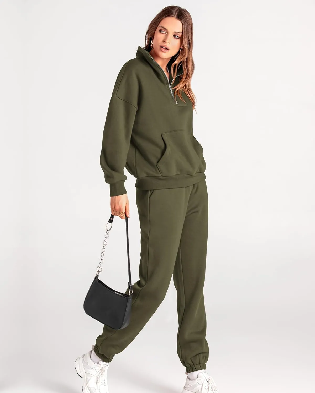 BTFBM Women 2 Piece Tracksuits Fall Winter 1/4 Zip Sweatshirt Jogger Pants Matching Lounge Sets Thick Sweatsuits Pockets