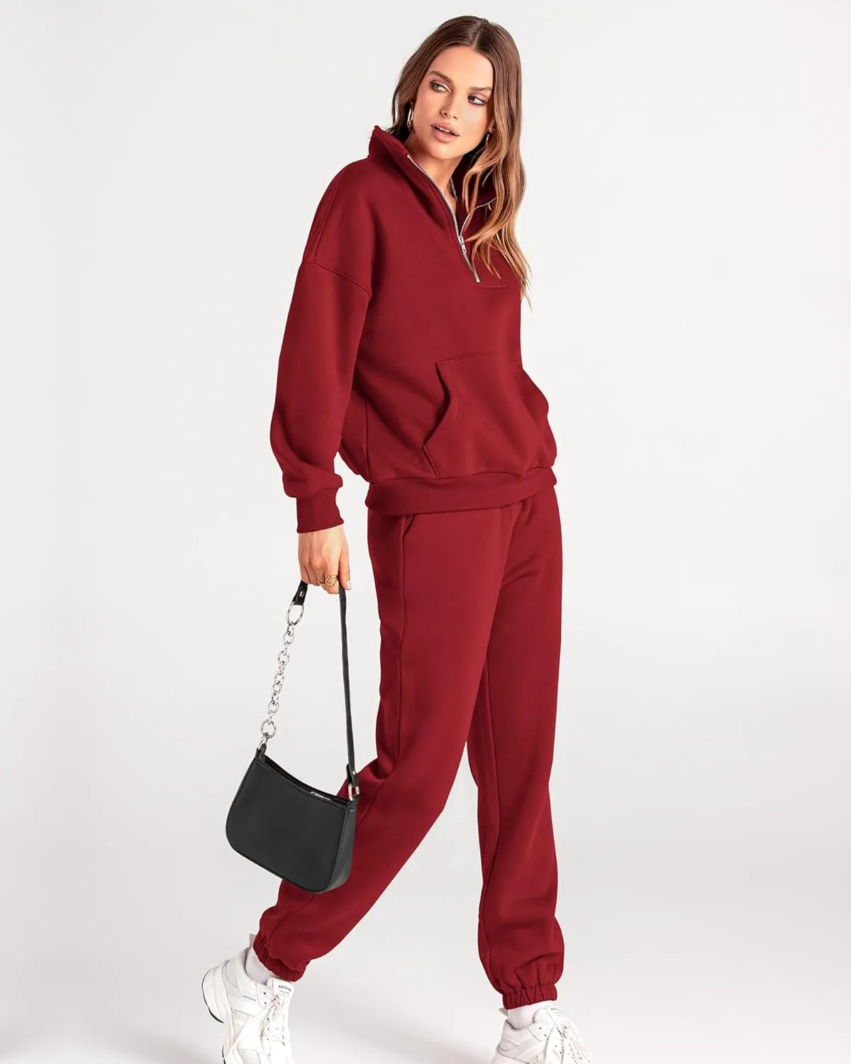 BTFBM Women 2 Piece Tracksuits Fall Winter 1/4 Zip Sweatshirt Jogger Pants Matching Lounge Sets Thick Sweatsuits Pockets
