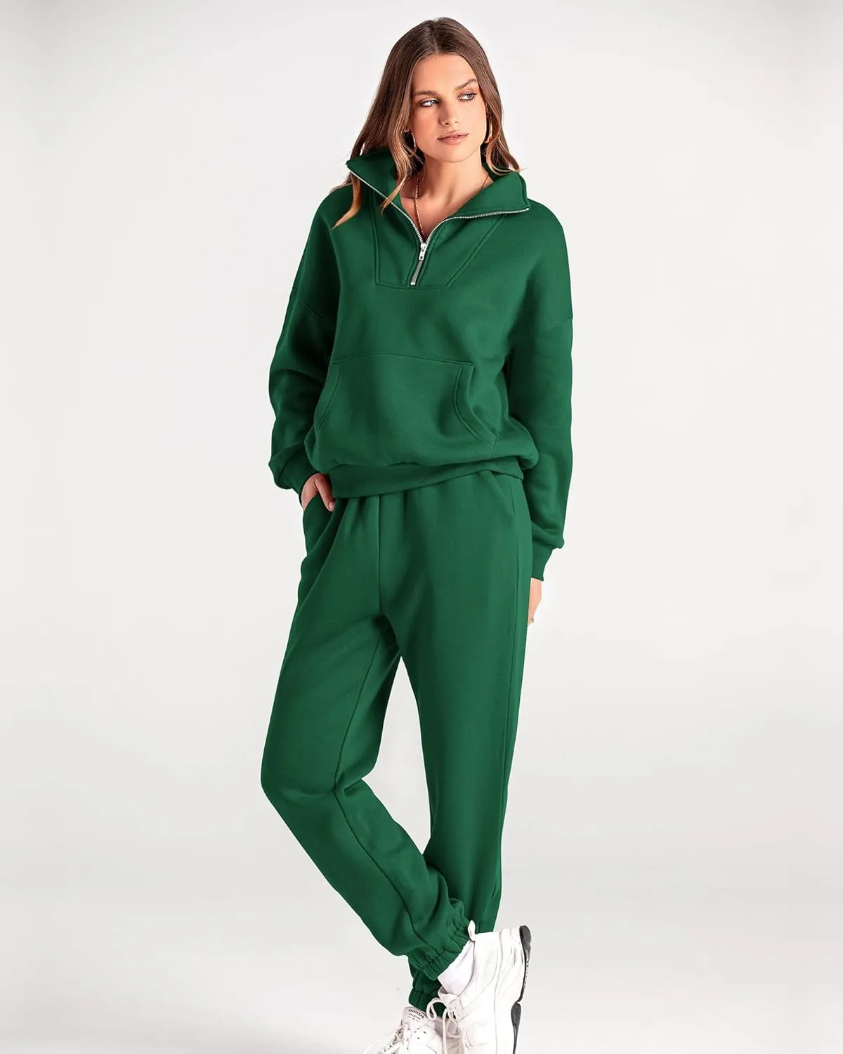 BTFBM Women 2 Piece Tracksuits Fall Winter 1/4 Zip Sweatshirt Jogger Pants Matching Lounge Sets Thick Sweatsuits Pockets