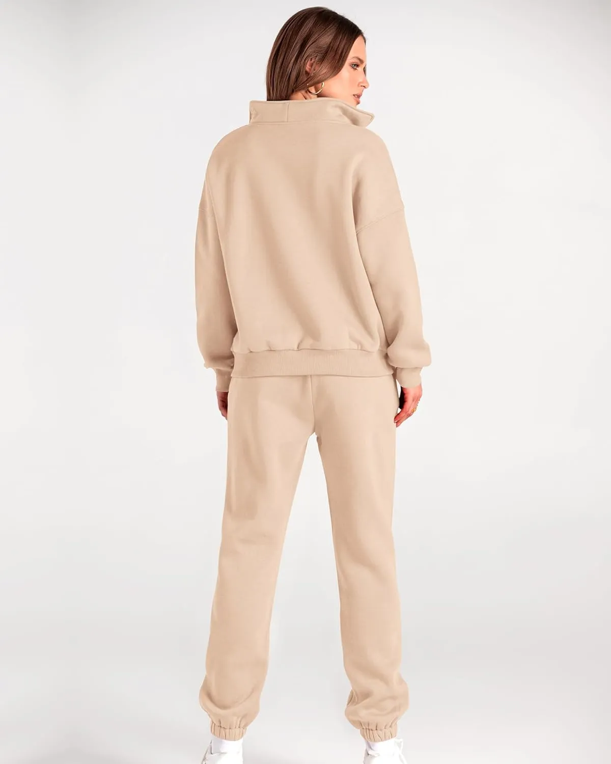 BTFBM Women 2 Piece Tracksuits Fall Winter 1/4 Zip Sweatshirt Jogger Pants Matching Lounge Sets Thick Sweatsuits Pockets