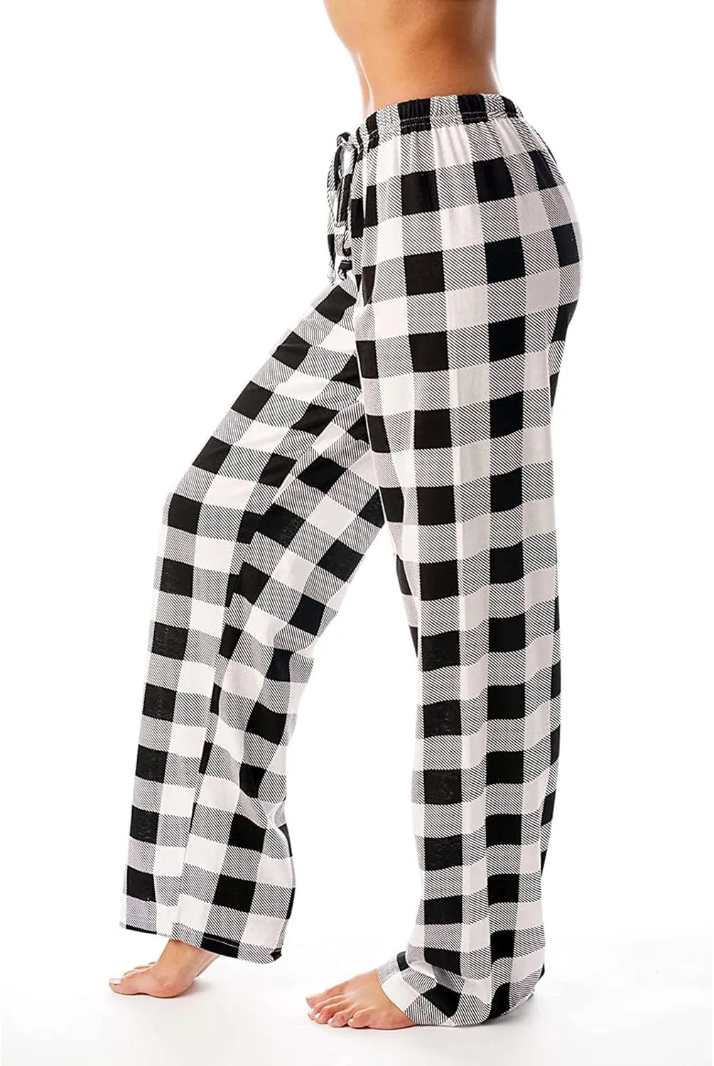 Buffalo Plaid Pajama Pants Women Drawstring Loose Comfy Wide Leg Lounge Pants Lightweight Soft Cozy Sleep Pants