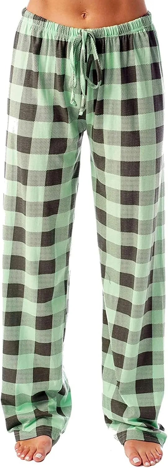 Buffalo Plaid Pajama Pants Women Drawstring Loose Comfy Wide Leg Lounge Pants Lightweight Soft Cozy Sleep Pants
