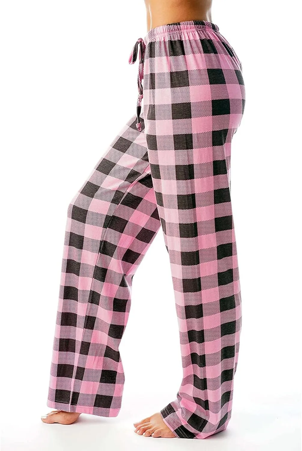 Buffalo Plaid Pajama Pants Women Drawstring Loose Comfy Wide Leg Lounge Pants Lightweight Soft Cozy Sleep Pants