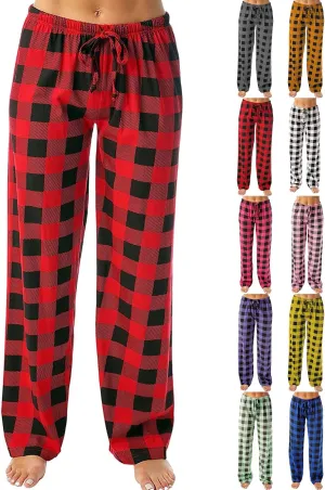 Buffalo Plaid Pajama Pants Women Drawstring Loose Comfy Wide Leg Lounge Pants Lightweight Soft Cozy Sleep Pants