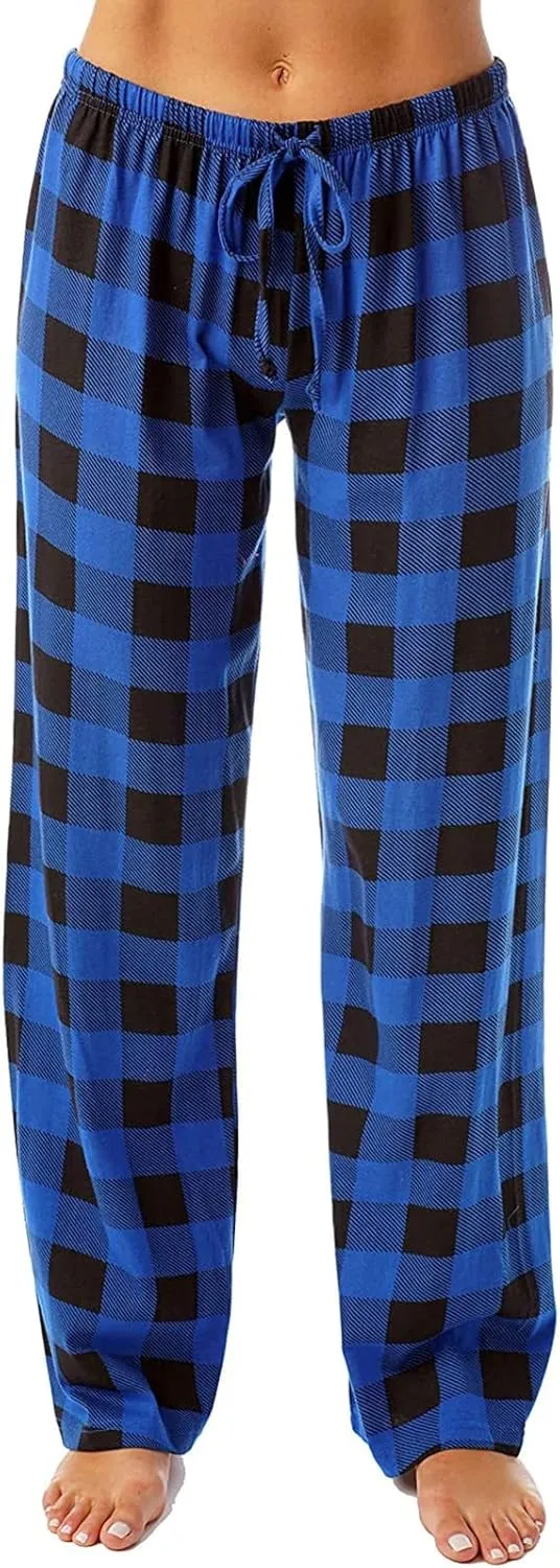 Buffalo Plaid Pajama Pants Women Drawstring Loose Comfy Wide Leg Lounge Pants Lightweight Soft Cozy Sleep Pants