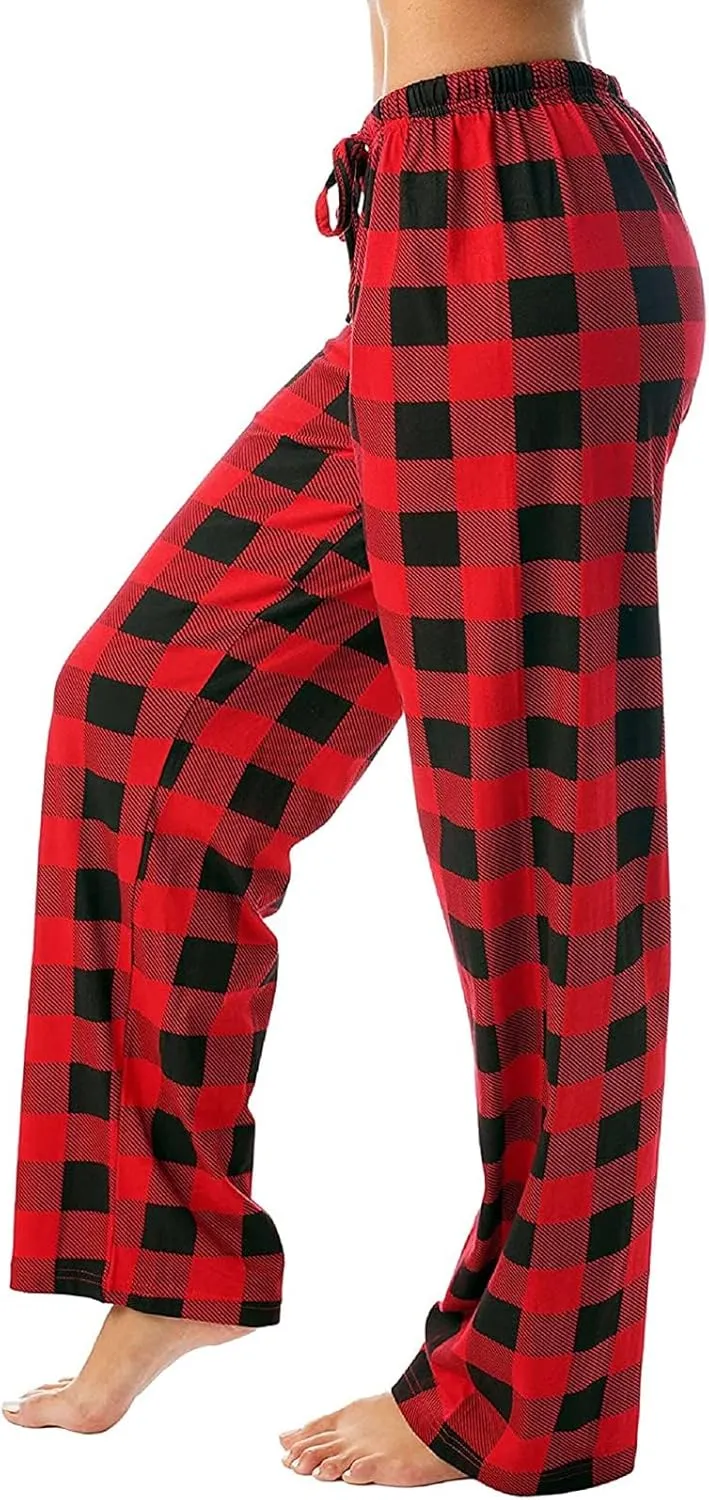 Buffalo Plaid Pajama Pants Women Drawstring Loose Comfy Wide Leg Lounge Pants Lightweight Soft Cozy Sleep Pants