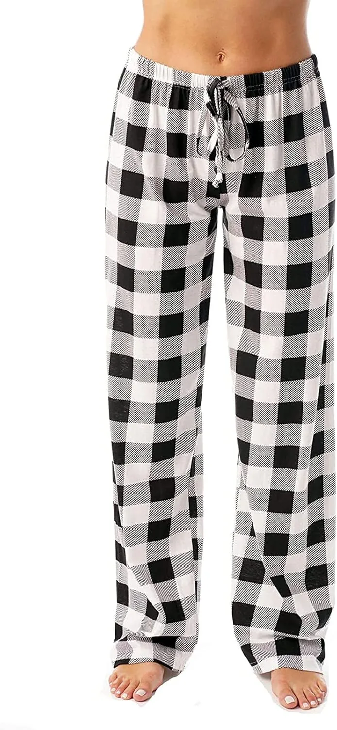 Buffalo Plaid Pajama Pants Women Drawstring Loose Comfy Wide Leg Lounge Pants Lightweight Soft Cozy Sleep Pants