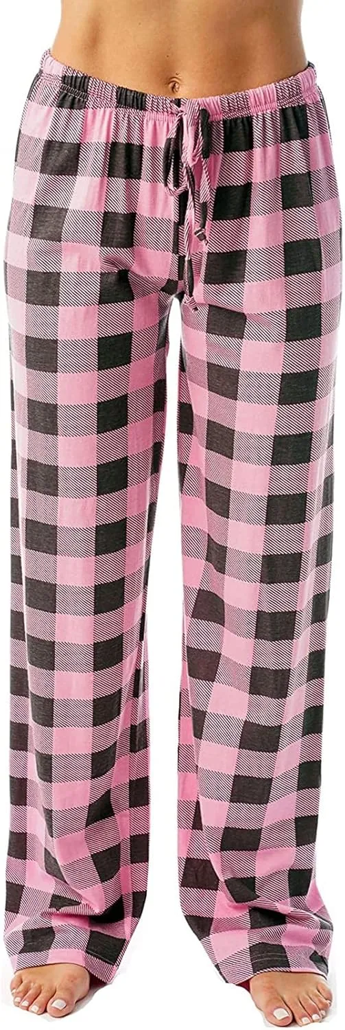 Buffalo Plaid Pajama Pants Women Drawstring Loose Comfy Wide Leg Lounge Pants Lightweight Soft Cozy Sleep Pants