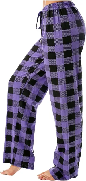 Buffalo Plaid Pajama Pants Women Soft Drawstring Comfy Wide Leg Lounge Pants Elastic Waist Loose Casual Loungewear