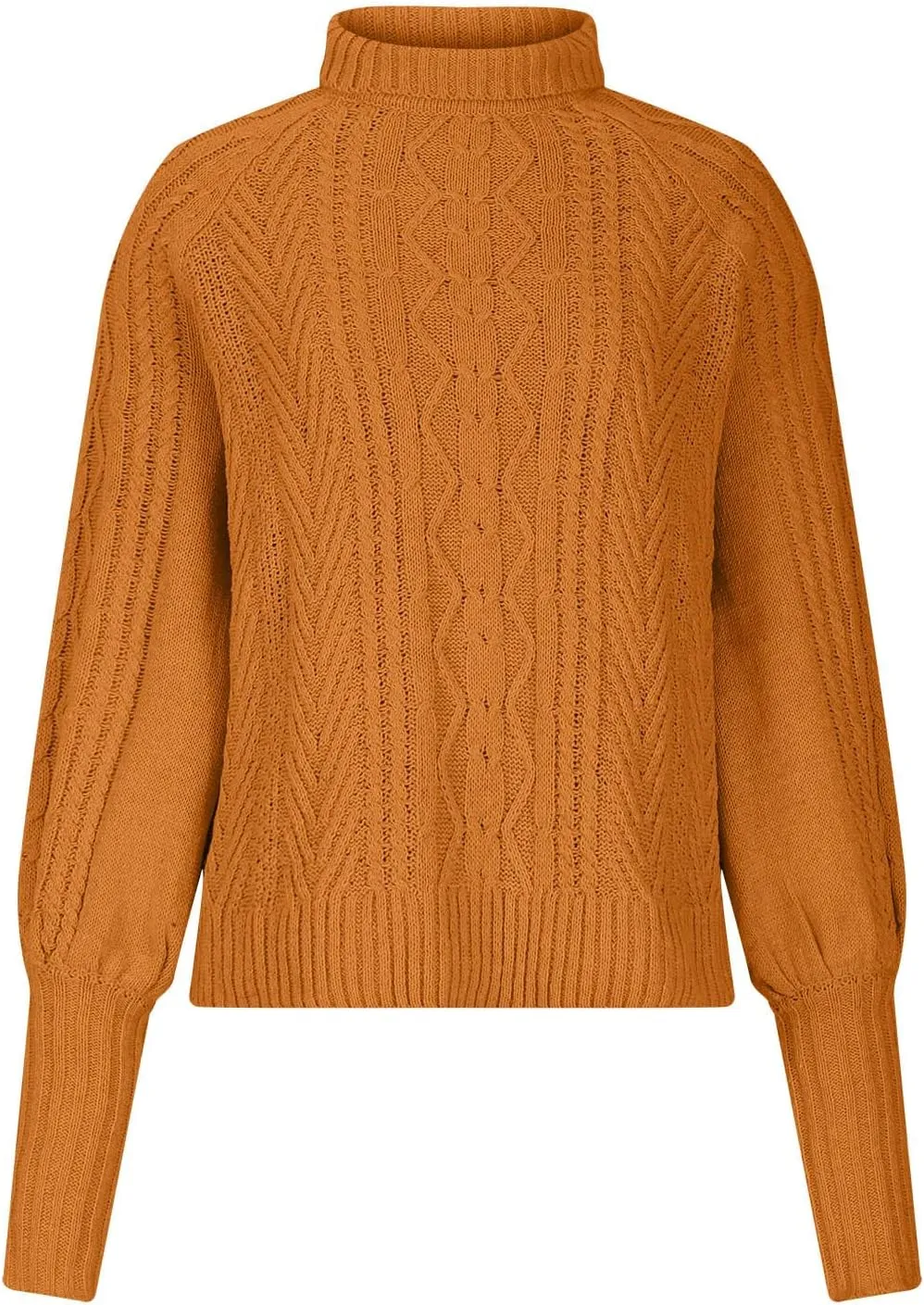Cable Knit Sweaters for Women 2024 Fall Winter Trendy High Neck Balloon Sleeve Pullover Tops Cute Versatile Outfits