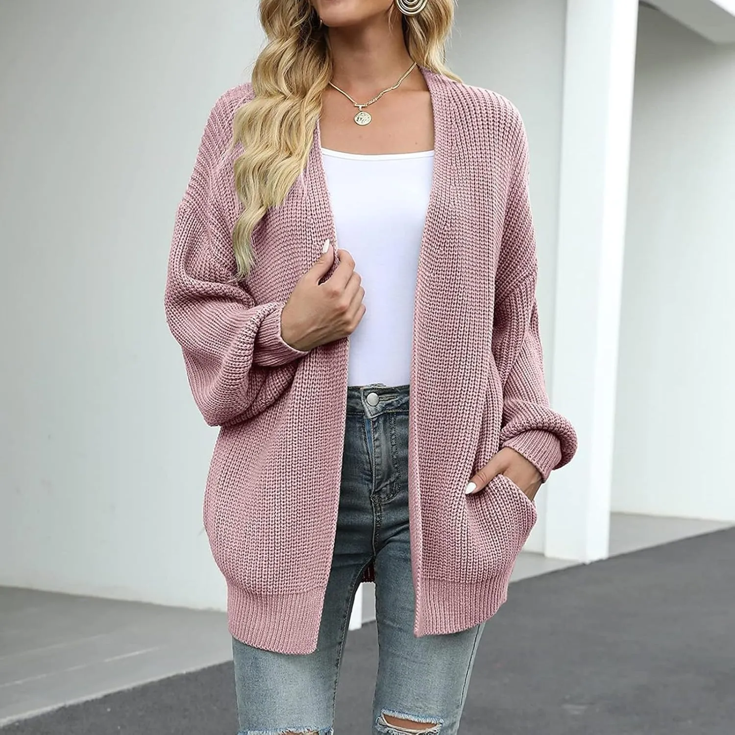 Cardigan Sweaters for Women Chunky Knit Open Front Cardigan Long Oversized Batwing Lightweight Sweaters Loungewear