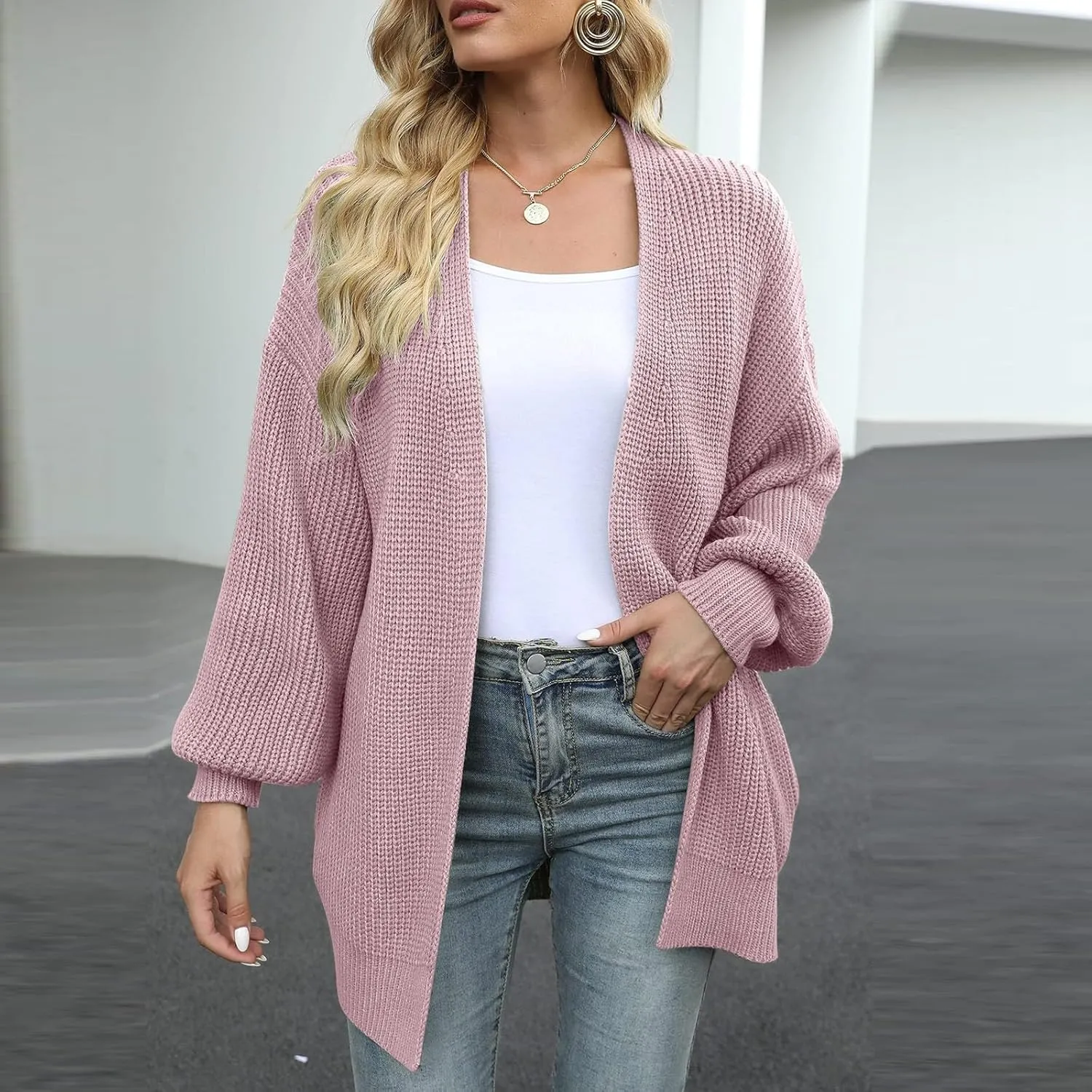 Cardigan Sweaters for Women Chunky Knit Open Front Cardigan Long Oversized Batwing Lightweight Sweaters Loungewear