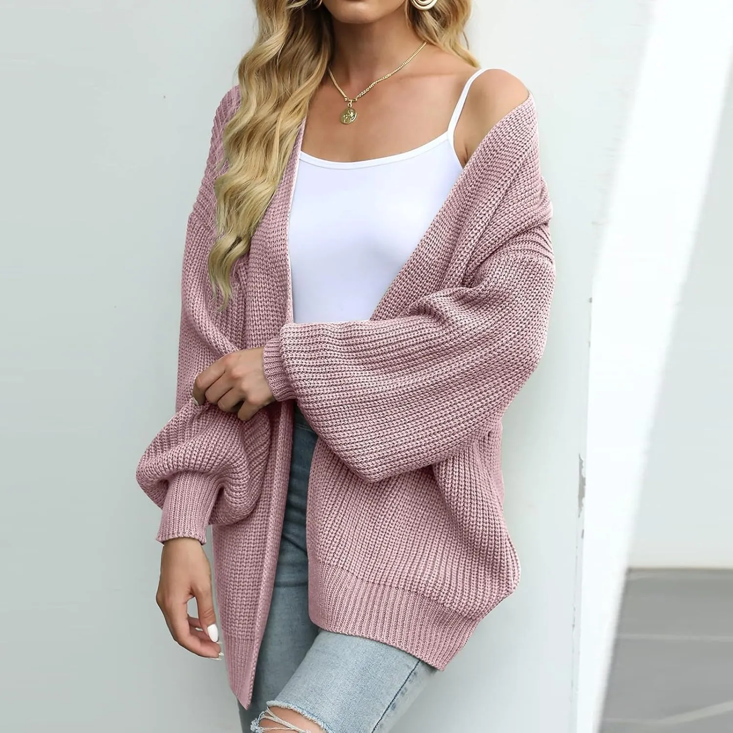 Cardigan Sweaters for Women Chunky Knit Open Front Cardigan Long Oversized Batwing Lightweight Sweaters Loungewear