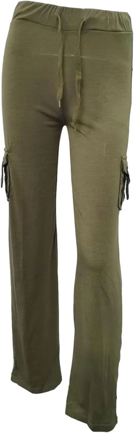 Cargo Pants Women High Waisted Stretchy Pant Baggy Casual Trouser Straight Wide Leg Streetwear with Multiple Pockets