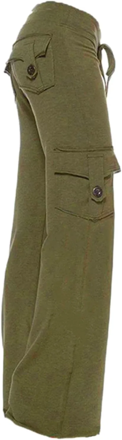 Cargo Pants Women High Waisted Stretchy Pant Baggy Casual Trouser Straight Wide Leg Streetwear with Multiple Pockets