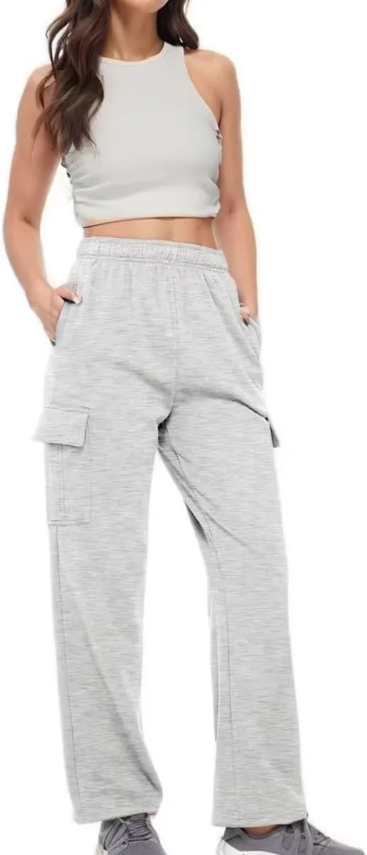 Cargo Sweatpants Women Oversized Wide Leg Fleece Elastic High Waist Lounge Pant Athletic Lounge Trousers with Pockets