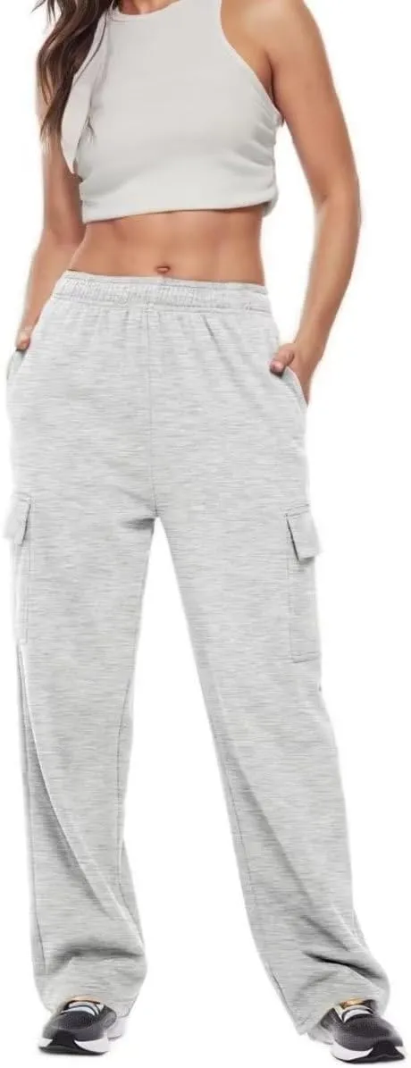 Cargo Sweatpants Women Oversized Wide Leg Fleece Elastic High Waist Lounge Pant Athletic Lounge Trousers with Pockets