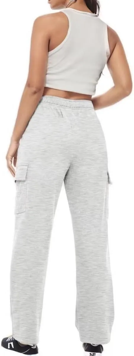 Cargo Sweatpants Women Oversized Wide Leg Fleece Elastic High Waist Lounge Pant Athletic Lounge Trousers with Pockets