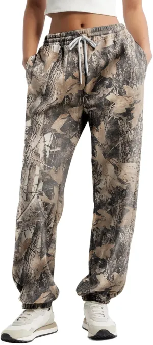 Casual Camo Sweatpants for Women Baggy Fleece Y2K Camouflage High Waisted Joggers Pants with Pockets Streetwear