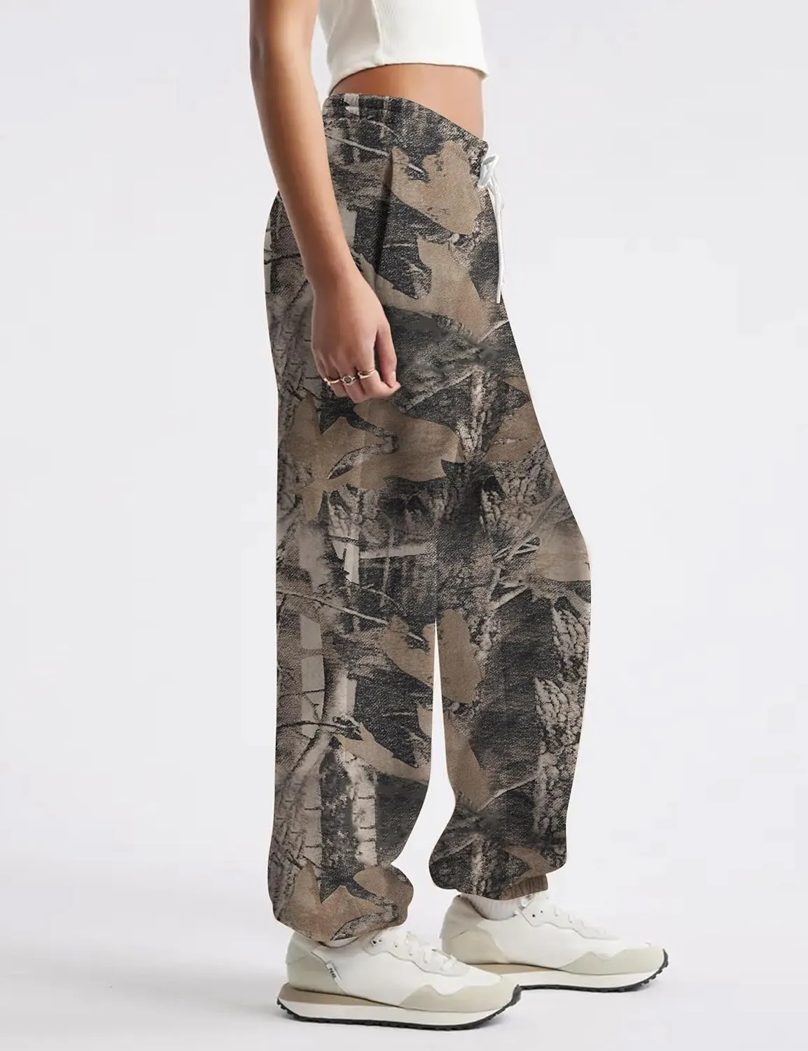 Casual Camo Sweatpants for Women Baggy Fleece Y2K Camouflage High Waisted Joggers Pants with Pockets Streetwear