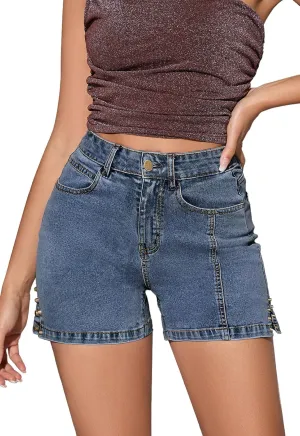 Casual Jean Shorts for Women Trendy Rivet High Waisted Stretchy Denim Shorts 2025 Summer Jeans Short