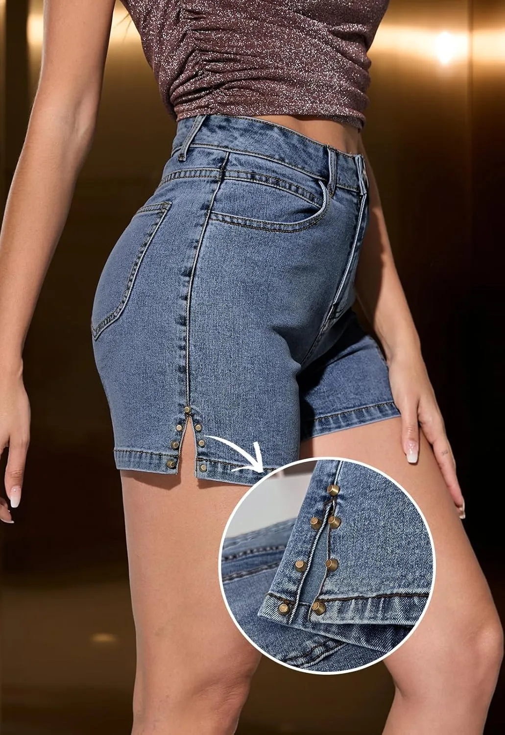 Casual Jean Shorts for Women Trendy Rivet High Waisted Stretchy Denim Shorts 2025 Summer Jeans Short