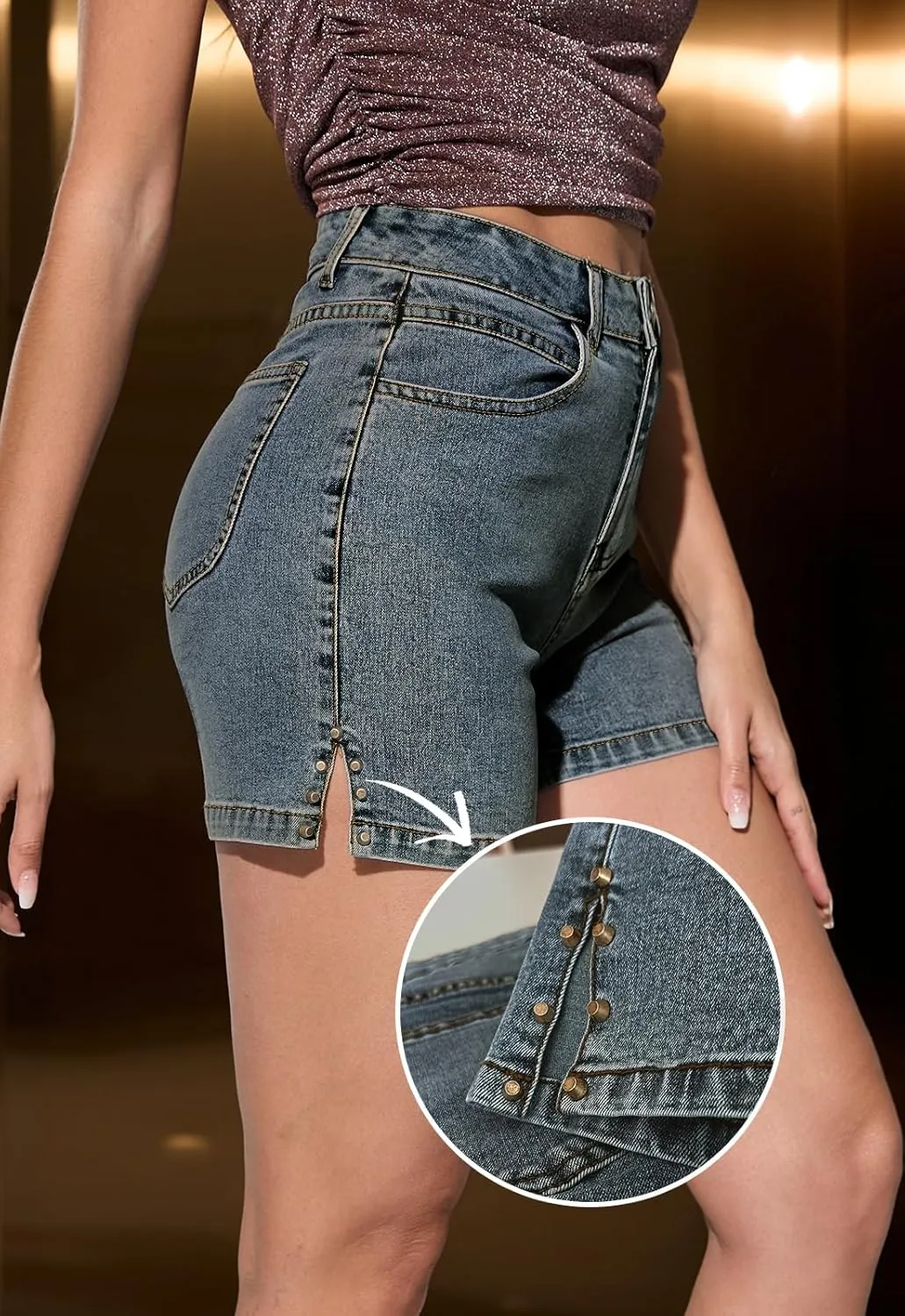 Casual Jean Shorts for Women Trendy Rivet High Waisted Stretchy Denim Shorts 2025 Summer Jeans Short