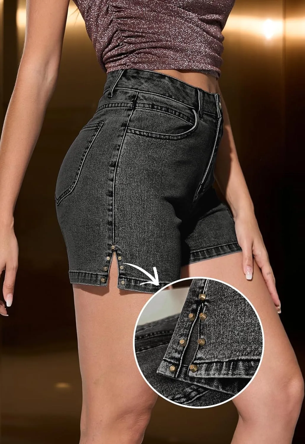 Casual Jean Shorts for Women Trendy Rivet High Waisted Stretchy Denim Shorts 2025 Summer Jeans Short
