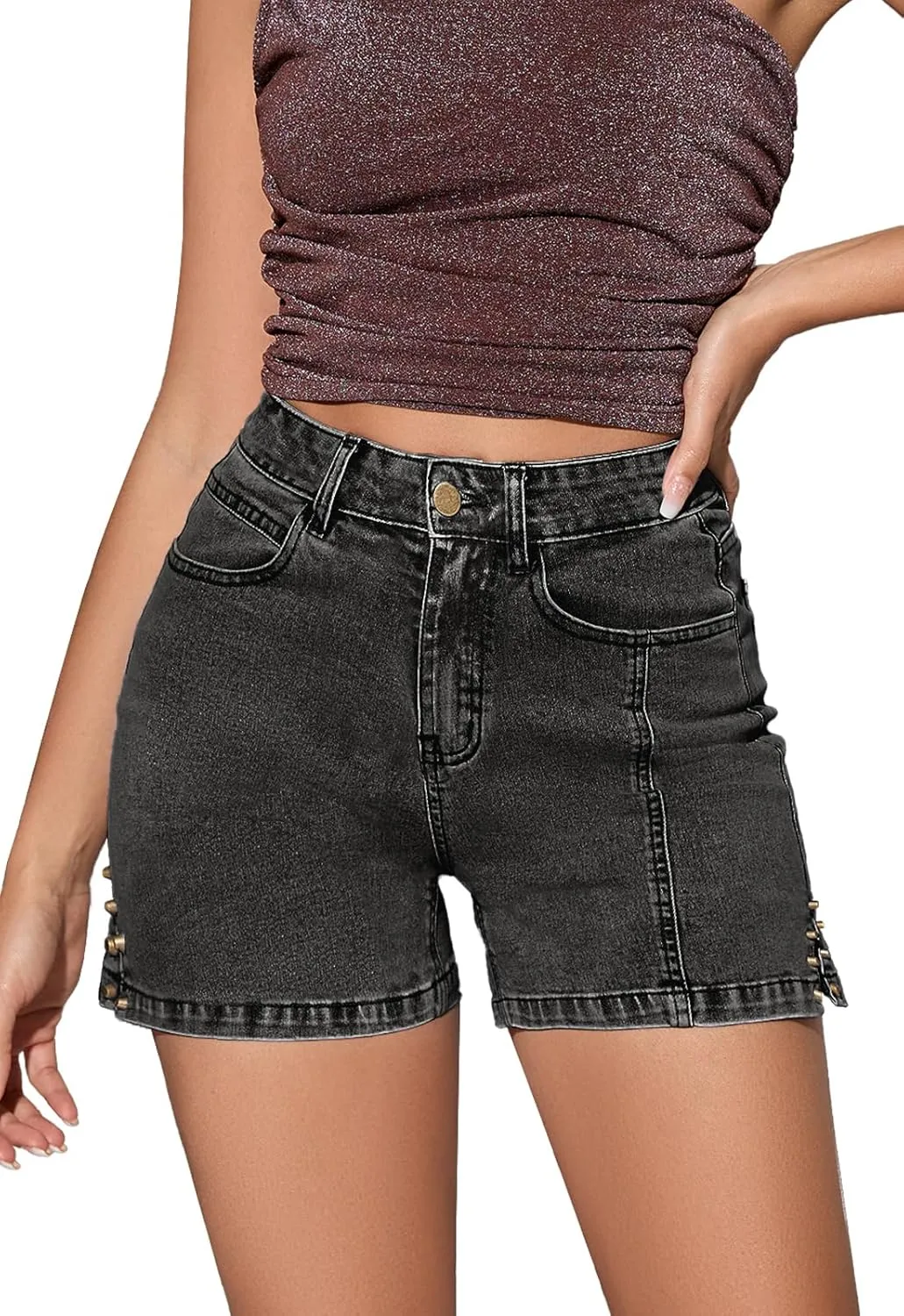 Casual Jean Shorts for Women Trendy Rivet High Waisted Stretchy Denim Shorts 2025 Summer Jeans Short