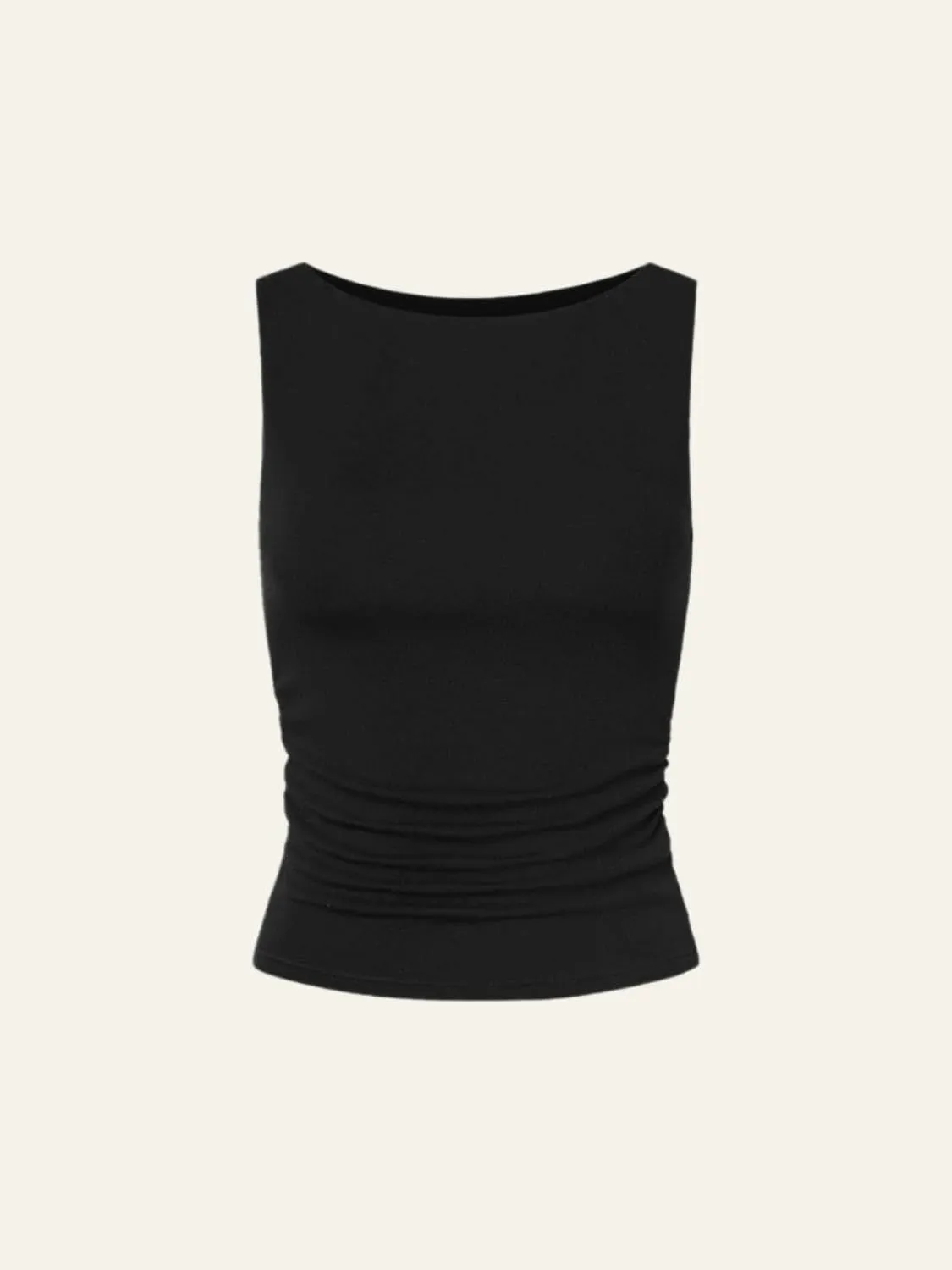 Cicy Bell Womens Boat Neck Tank Tops Summer Tight Ruched Sleeveless Shirts