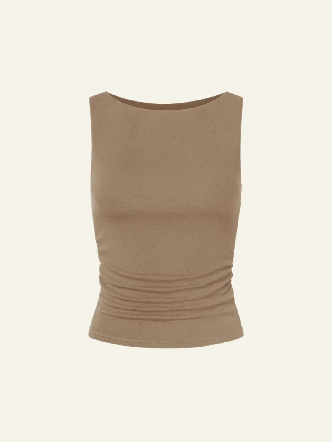 Cicy Bell Womens Boat Neck Tank Tops Summer Tight Ruched Sleeveless Shirts