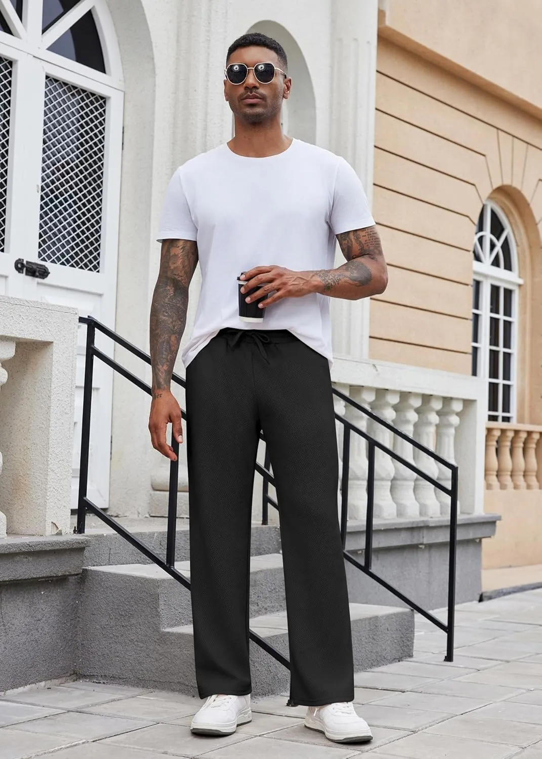 COOFANDY Men's Casual Sweatpants Open Bottom Lounge Pants Drawstring Sweat Pants Joggers with Pockets