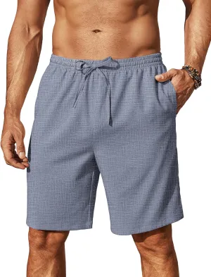 COOFANDY Mens Linen Shorts 9" Elastic Waist Drawstring Casual Shorts Lightweight Summer Beach Shorts Navy Blue
