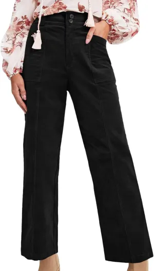 Corduroy Pants Women High Waisted Wide Leg Pant Casual Vintage Straight Leg Trendy Trousers with Pockets