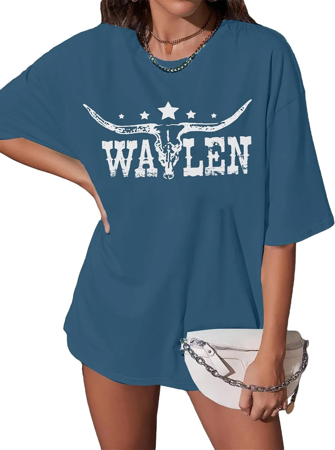 Cow Skull Women Oversized Shirts Country Music Tshirt Western T Shirt Vintage Music Lover Gift Rodeo Cowboy Graphic Tee
