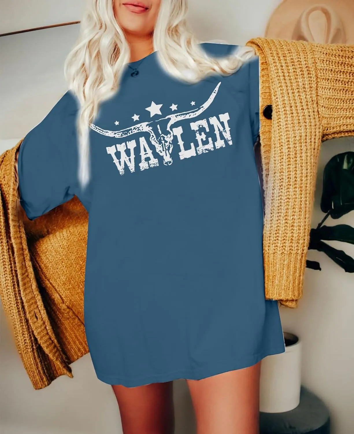 Cow Skull Women Oversized Shirts Country Music Tshirt Western T Shirt Vintage Music Lover Gift Rodeo Cowboy Graphic Tee