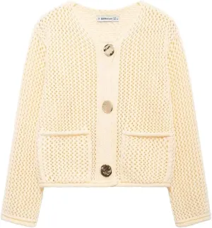 Cropped Cardigan Sweaters for Women Gold Button Down Cardigans Chunky Knit Jacket Open Front Outwear Coats