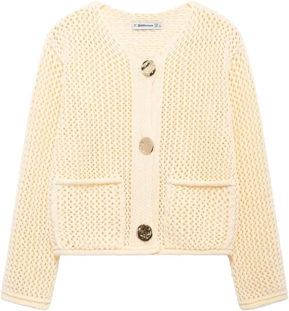 Cropped Cardigan Sweaters for Women Gold Button Down Cardigans Chunky Knit Jacket Open Front Outwear Coats