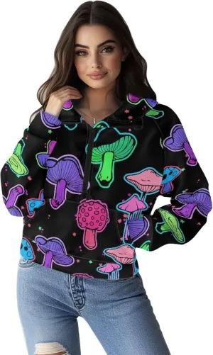 Custom Hoodies Crop Tops for Women Half Zip Sweatshirt for Fall Winter Loose Lightweight Office Pullover with Pocket
