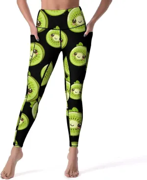 Cute Kiwi Fruits Women's Yoga Pants Leggings with Pockets High Waist Compression Workout Pants