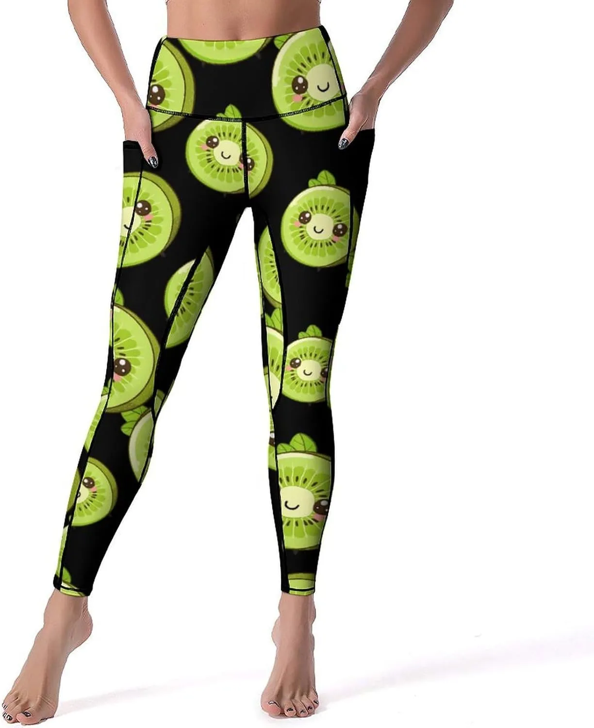 Cute Kiwi Fruits Women's Yoga Pants Leggings with Pockets High Waist Compression Workout Pants
