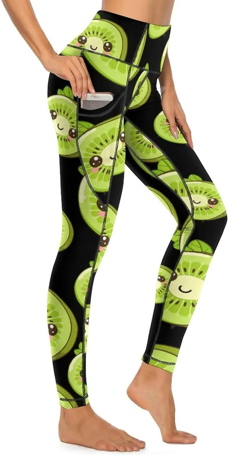 Cute Kiwi Fruits Women's Yoga Pants Leggings with Pockets High Waist Compression Workout Pants