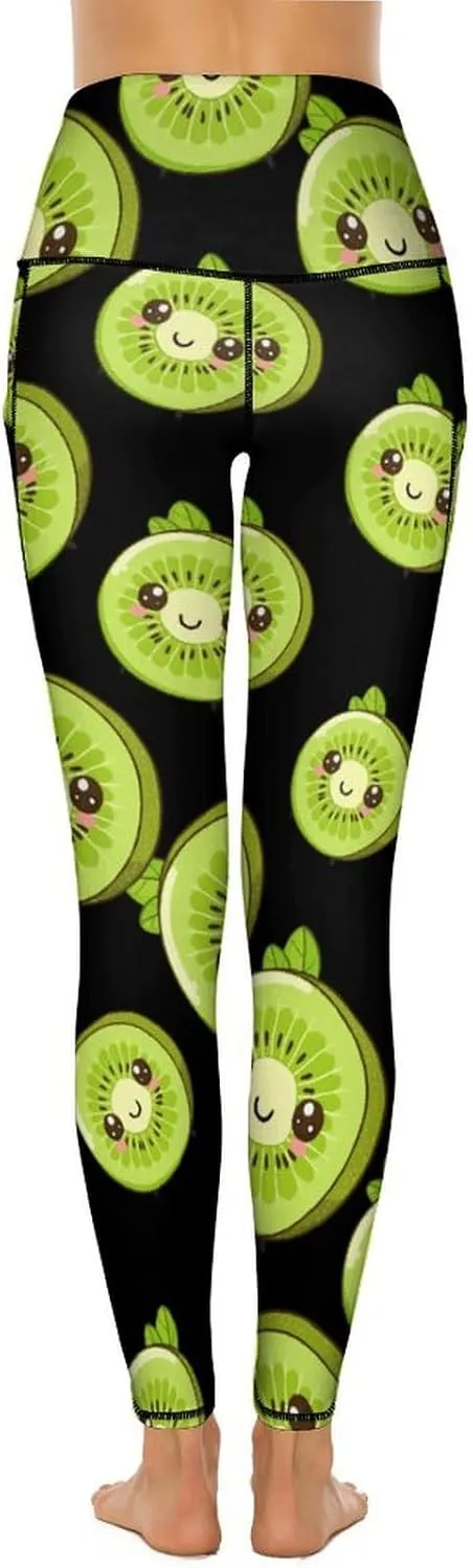 Cute Kiwi Fruits Women's Yoga Pants Leggings with Pockets High Waist Compression Workout Pants