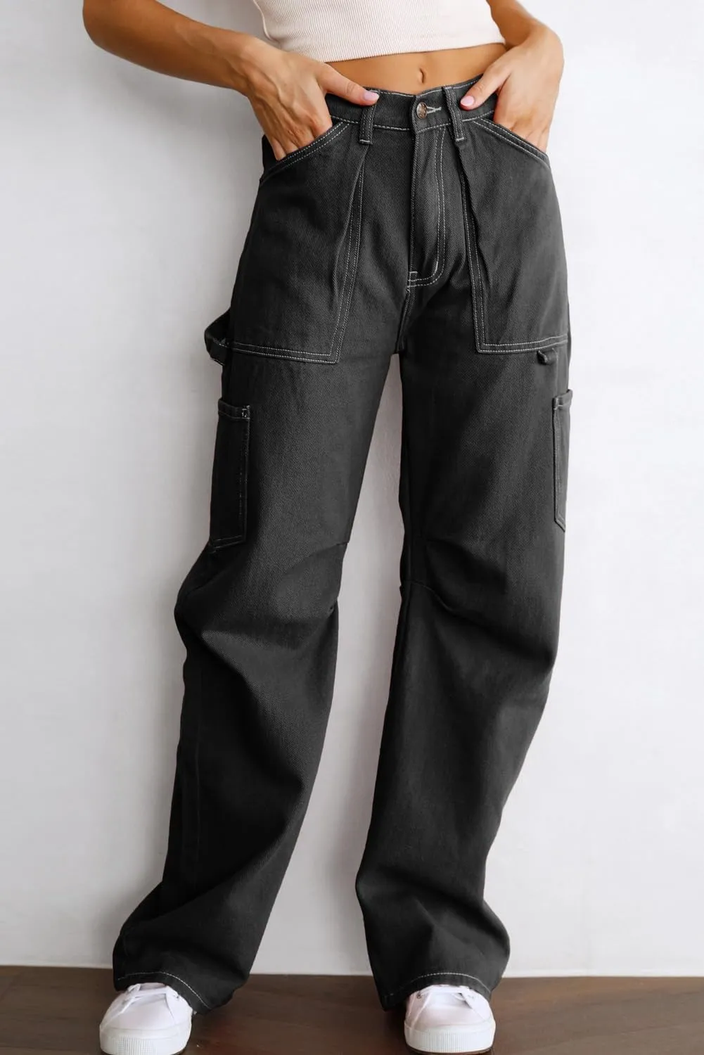 Dokotoo Cargo Long Pants Women 2024 Wide Leg High Waisted with Pockets Casual Pants