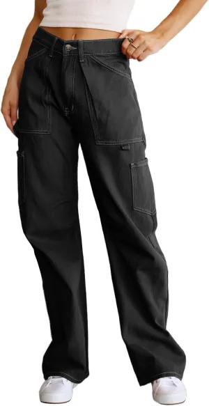 Dokotoo Cargo Long Pants Women 2024 Wide Leg High Waisted with Pockets Casual Pants