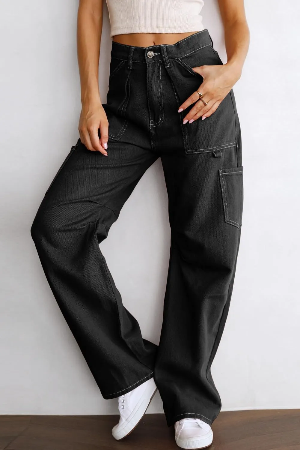 Dokotoo Cargo Long Pants Women 2024 Wide Leg High Waisted with Pockets Casual Pants