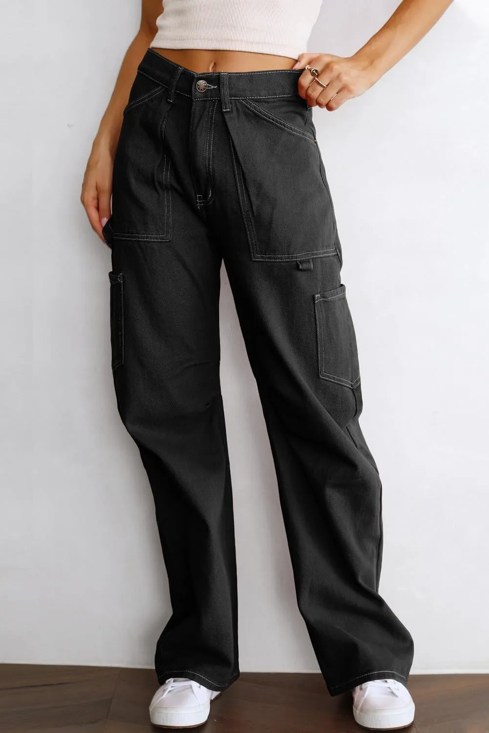 Dokotoo Cargo Long Pants Women 2024 Wide Leg High Waisted with Pockets Casual Pants