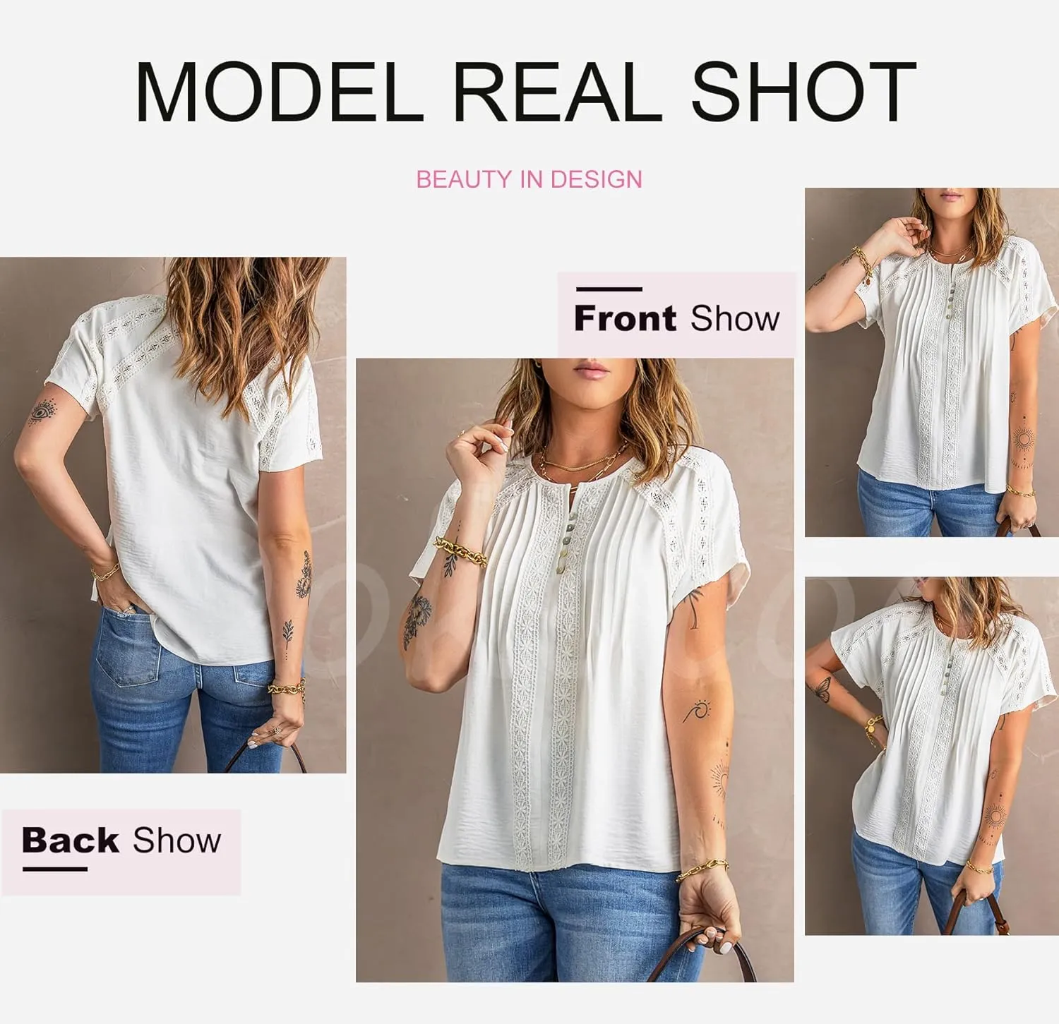 Dokotoo Women's V Neck Lace Crochet Eyelet Tops Short Sleeve Casual Shirts Blouses
